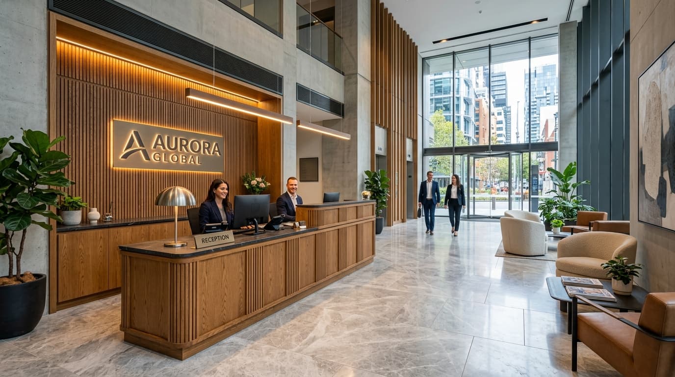 Corporate Office Reception Architecture & Ambient Lighting