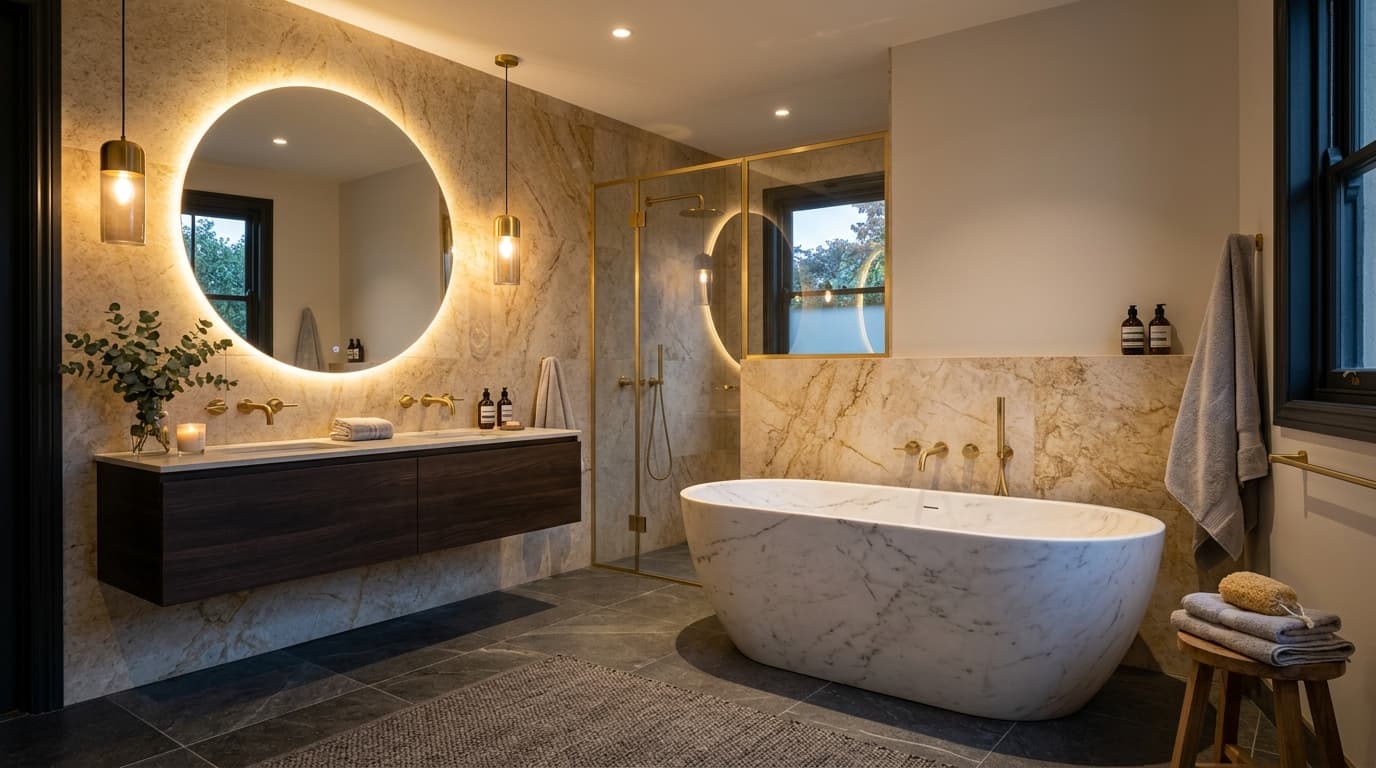 Luxury Marble Bathrooms: Freestanding Tubs & Gold Fixtures
